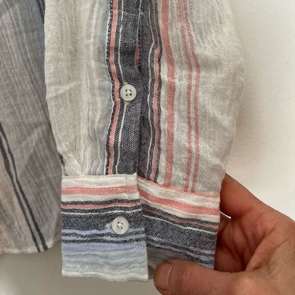 Fleur Bleve white w/pastel multicolored stripes button down long sleeve, M - Picture 6 of 9